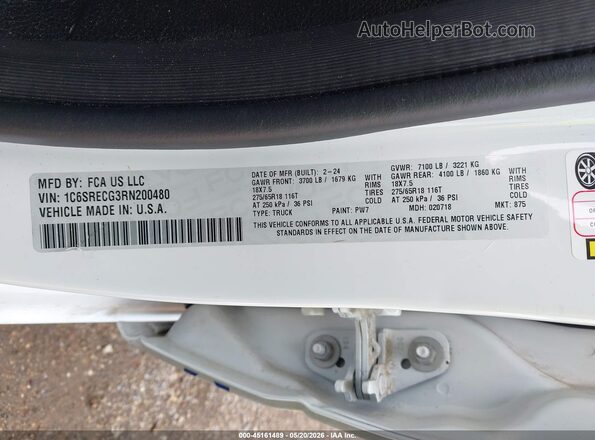 1C6SRECG3RN200480 2024 RAM 1500 White Вид підкапотного простору