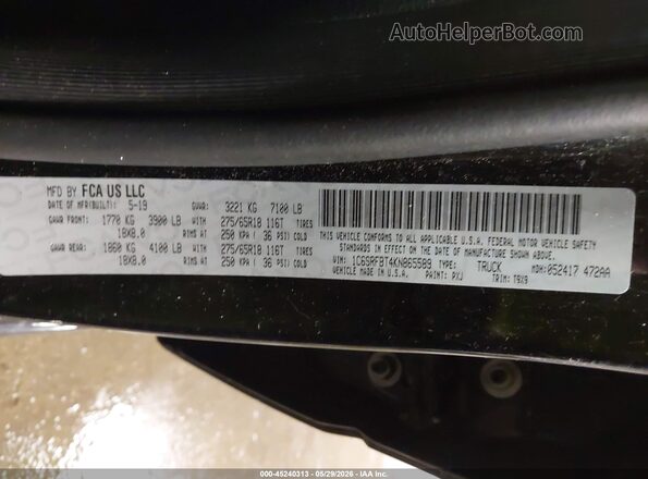 1C6SRFBT4KN865589 2019 RAM 1500 Black ძრავის განყოფილების ხედი