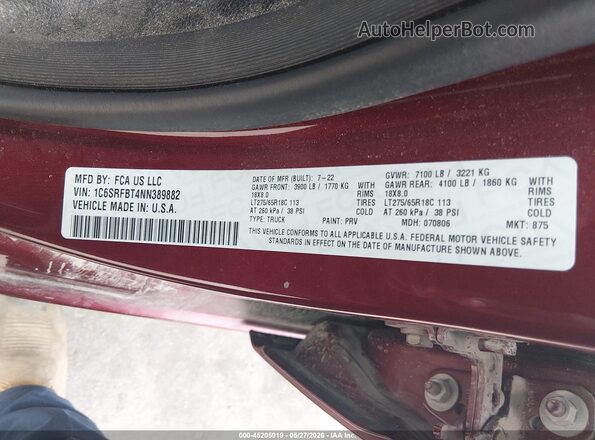 1C6SRFBT4NN389882 2022 RAM 1500 Red Вид підкапотного простору