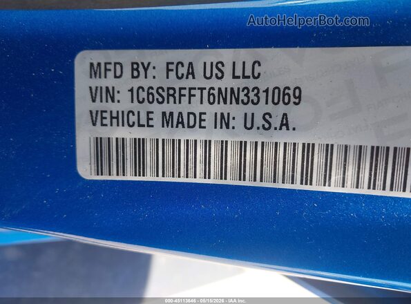 1C6SRFFT6NN331069 2022 RAM 1500 Blue Շարժիչի բաժամունքի տեսք