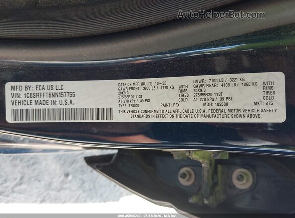 1C6SRFFT6NN457755 2022 RAM 1500 Blue Engine compartment view