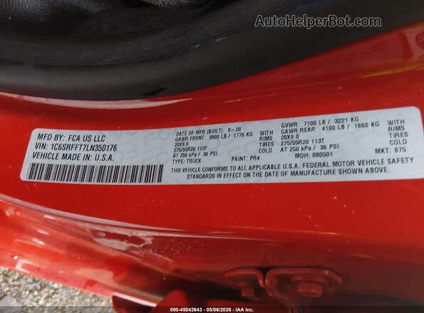 1C6SRFFT7LN350176 2020 RAM 1500 Red Engine compartment view