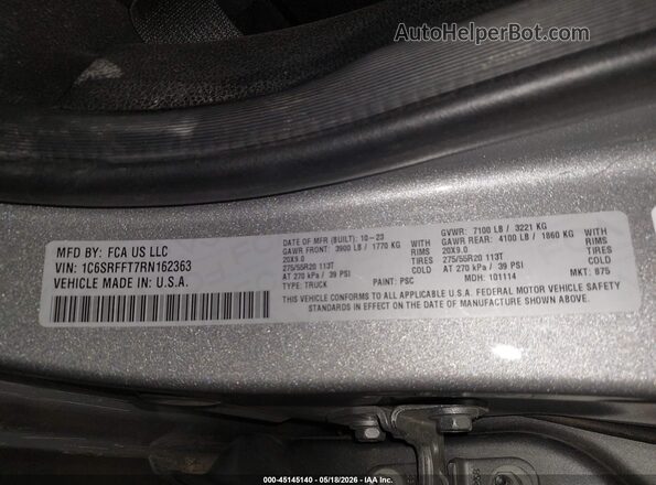 1C6SRFFT7RN162363 2024 RAM 1500 Gray Vista del compartimento del motor