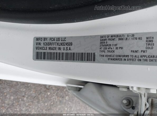 1C6SRFFTXLN324509 2020 RAM 1500 White Widok komory silnika