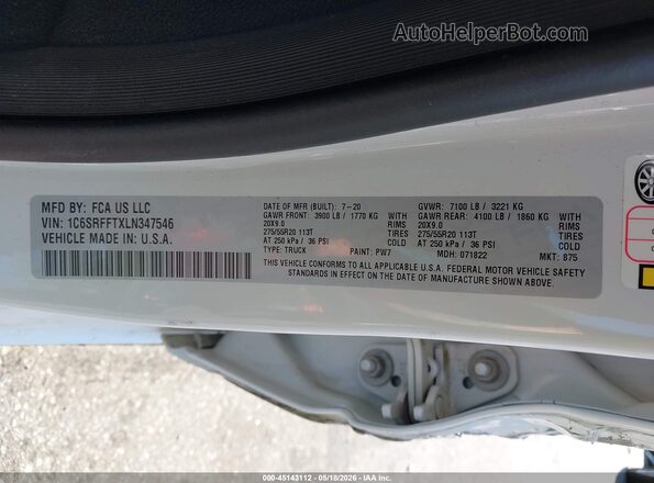 1C6SRFFTXLN347546 2020 RAM 1500 White 