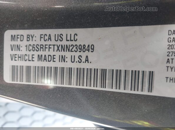 1C6SRFFTXNN239849 2022 RAM 1500 Gray Вид підкапотного простору