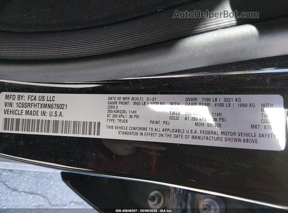 1C6SRFHTXMN676021 2021 RAM 1500 Black Вид підкапотного простору