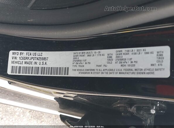 1C6SRFJP0TN259857 2026 RAM 1500 Black 