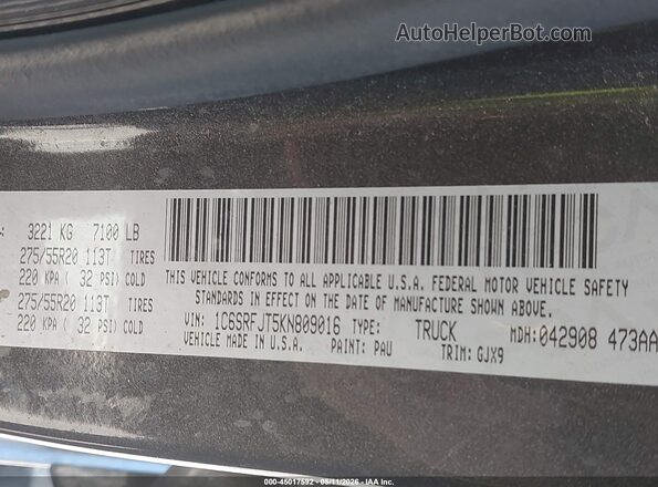 1C6SRFJT5KN809016 2019 RAM 1500 Gray ძრავის განყოფილების ხედი