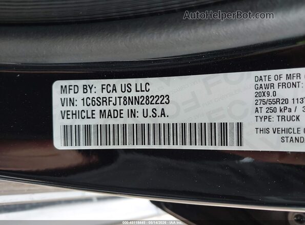 1C6SRFJT8NN282223 2022 RAM 1500 Черный Вид подкапотного пространства