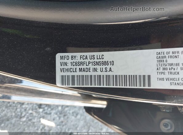 1C6SRFLP1SN598610 2025 RAM 1500 Black ძრავის განყოფილების ხედი