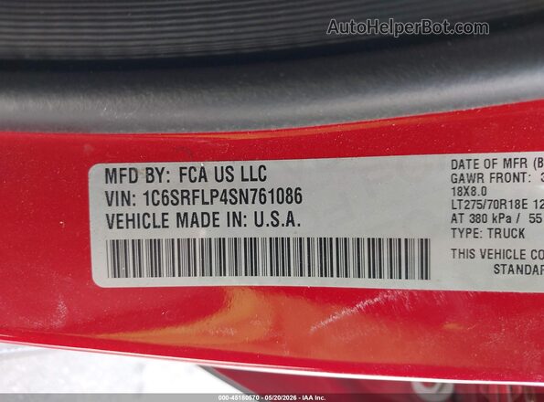 1C6SRFLP4SN761086 2025 RAM 1500 Red Engine compartment view