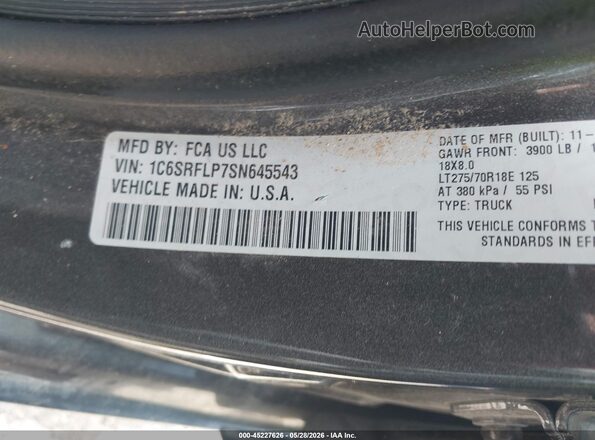 1C6SRFLP7SN645543 2025 RAM 1500 Gray Շարժիչի բաժամունքի տեսք