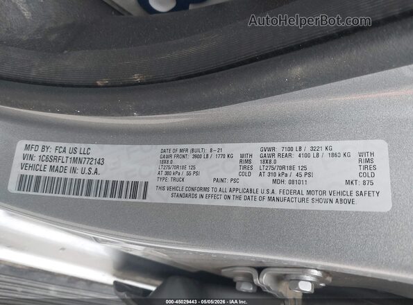 1C6SRFLT1MN772143 2021 RAM 1500 Gray 
