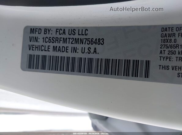 1C6SRFMT2MN756483 2021 RAM 1500 White Շարժիչի բաժամունքի տեսք