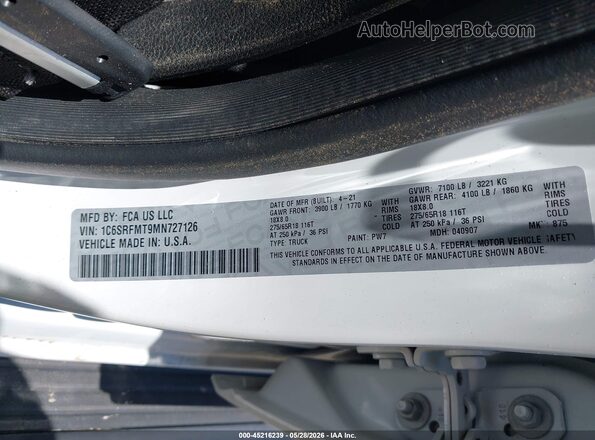1C6SRFMT9MN727126 2021 RAM 1500 White Շարժիչի բաժամունքի տեսք