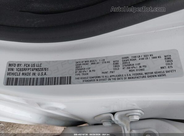 1C6SRFPT4PN528761 2023 RAM 1500 Белый 