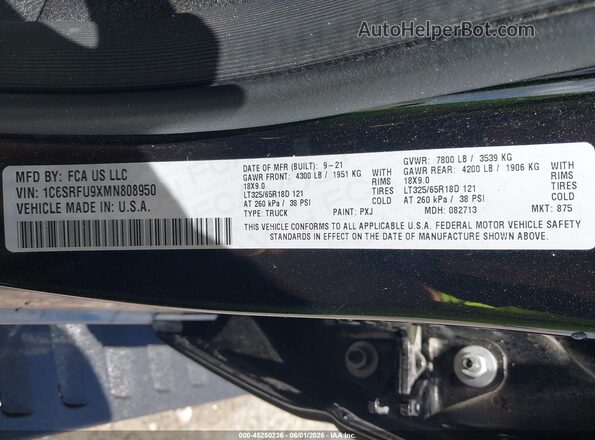 1C6SRFU9XMN808950 2021 RAM 1500 Black Vista del compartimento del motor