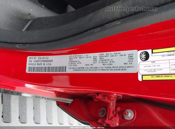 1C6SRFUP0SN602029 2025 RAM 1500 Red Շարժիչի բաժամունքի տեսք