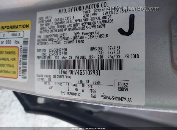 1FA6P0H74G5102931 2016 FORD FUSION Silver 