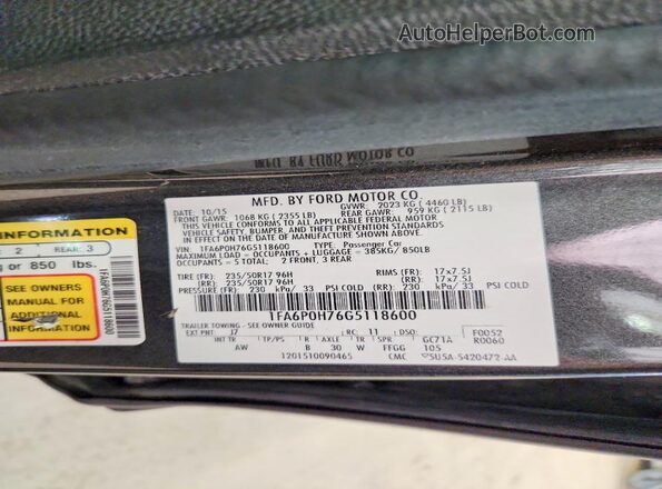 1FA6P0H76G5118600 2016 FORD FUSION Gray 