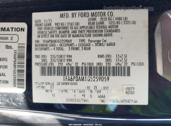 1FA6P8AM1G5259069 2016 FORD MUSTANG Black 