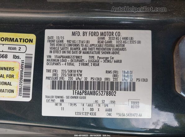 1FA6P8AM8G5278802 2016 FORD MUSTANG Gray ძრავის განყოფილების ხედი