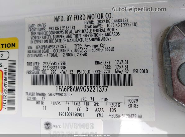 1FA6P8AM9G5221377 2016 FORD MUSTANG White Engine compartment view