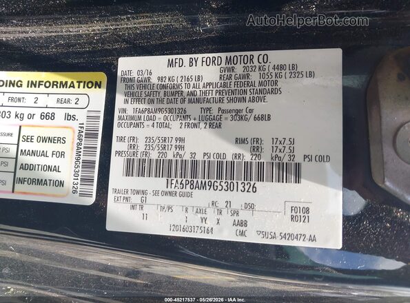 1FA6P8AM9G5301326 2016 FORD MUSTANG Черный Вид подкапотного пространства