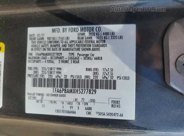 1FA6P8AMXH5277829 2017 FORD MUSTANG Gray Widok komory silnika