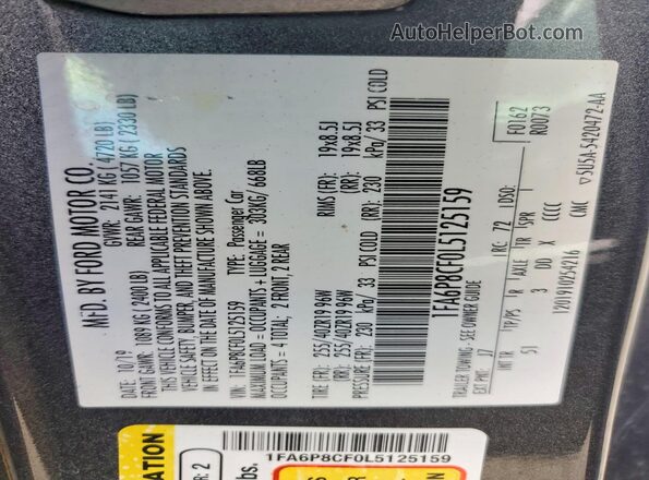 1FA6P8CF0L5125159 2020 FORD MUSTANG Charcoal Widok komory silnika