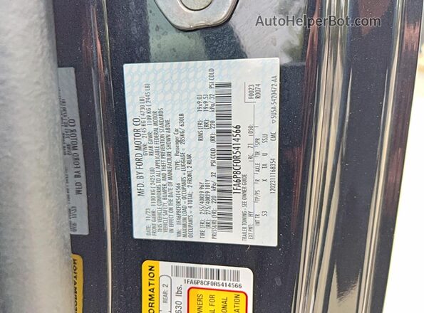 1FA6P8CF0R5414566 2024 FORD MUSTANG Gray Widok tylnych siedzeń