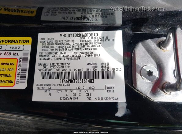 1FA6P8CF2L5161483 2020 FORD MUSTANG Black Engine compartment view