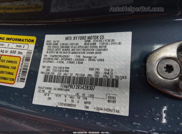 1FA6P8CF2R5428307 2024 FORD MUSTANG Blue Engine compartment view