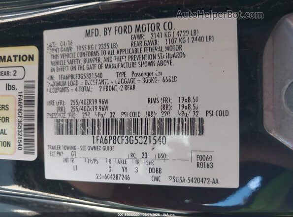 1FA6P8CF3G5321540 2016 FORD MUSTANG Black Engine compartment view