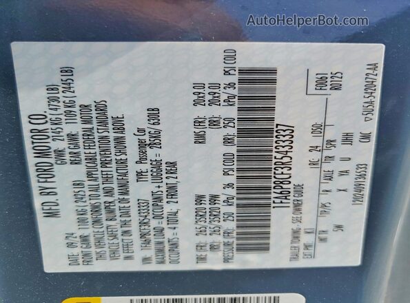 1FA6P8CF3R5433337 2024 FORD MUSTANG Blue Շարժիչի բաժամունքի տեսք