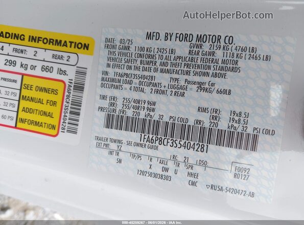 1FA6P8CF3S5404281 2025 FORD MUSTANG White Engine compartment view