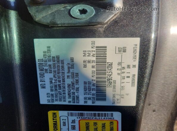 1FA6P8CF4L5142062 2020 FORD MUSTANG Charcoal Widok naklejki z numerem VIN