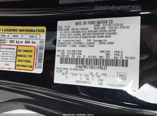 1FA6P8CF5N5149637 2022 FORD MUSTANG Черный Вид подкапотного пространства