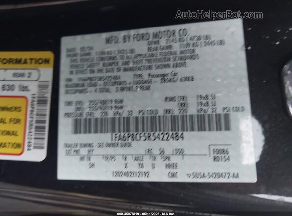 1FA6P8CF5R5422484 2024 FORD MUSTANG Черный Вид подкапотного пространства