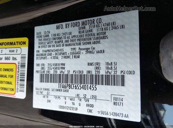 1FA6P8CF6S5401455 2025 FORD MUSTANG Black ძრავის განყოფილების ხედი
