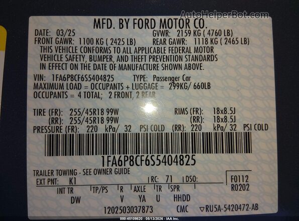 1FA6P8CF6S5404825 2025 FORD MUSTANG Light Blue Engine compartment view