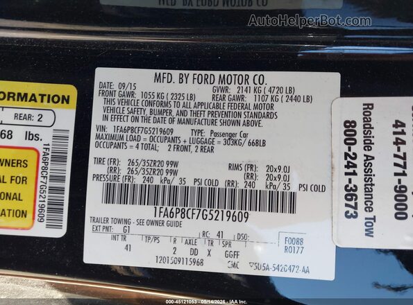 1FA6P8CF7G5219609 2016 FORD MUSTANG Black Շարժիչի բաժամունքի տեսք