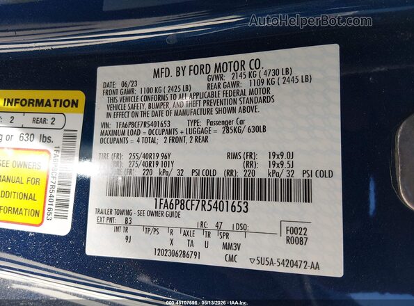 1FA6P8CF7R5401653 2024 FORD MUSTANG Blue Вид підкапотного простору