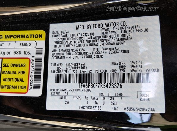 1FA6P8CF7R5423376 2024 FORD MUSTANG Black Widok komory silnika