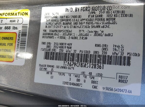 1FA6P8CF8M5128361 2021 FORD MUSTANG Silver Вид підкапотного простору