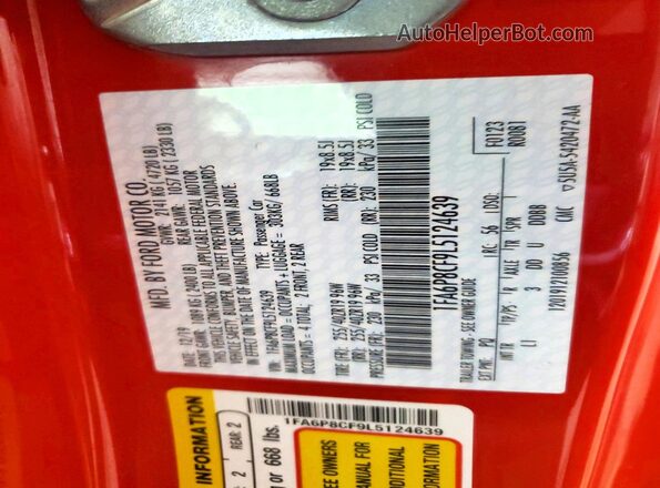 1FA6P8CF9L5124639 2020 FORD MUSTANG Red 