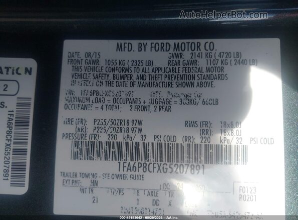1FA6P8CFXG5207891 2016 FORD MUSTANG Зеленый Вид подкапотного пространства
