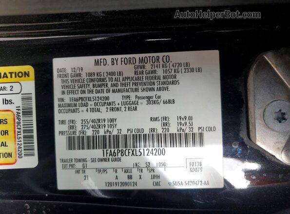 1FA6P8CFXL5124200 2020 FORD MUSTANG Black 