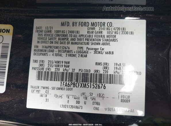 1FA6P8CFXM5152676 2021 FORD MUSTANG Black Widok komory silnika